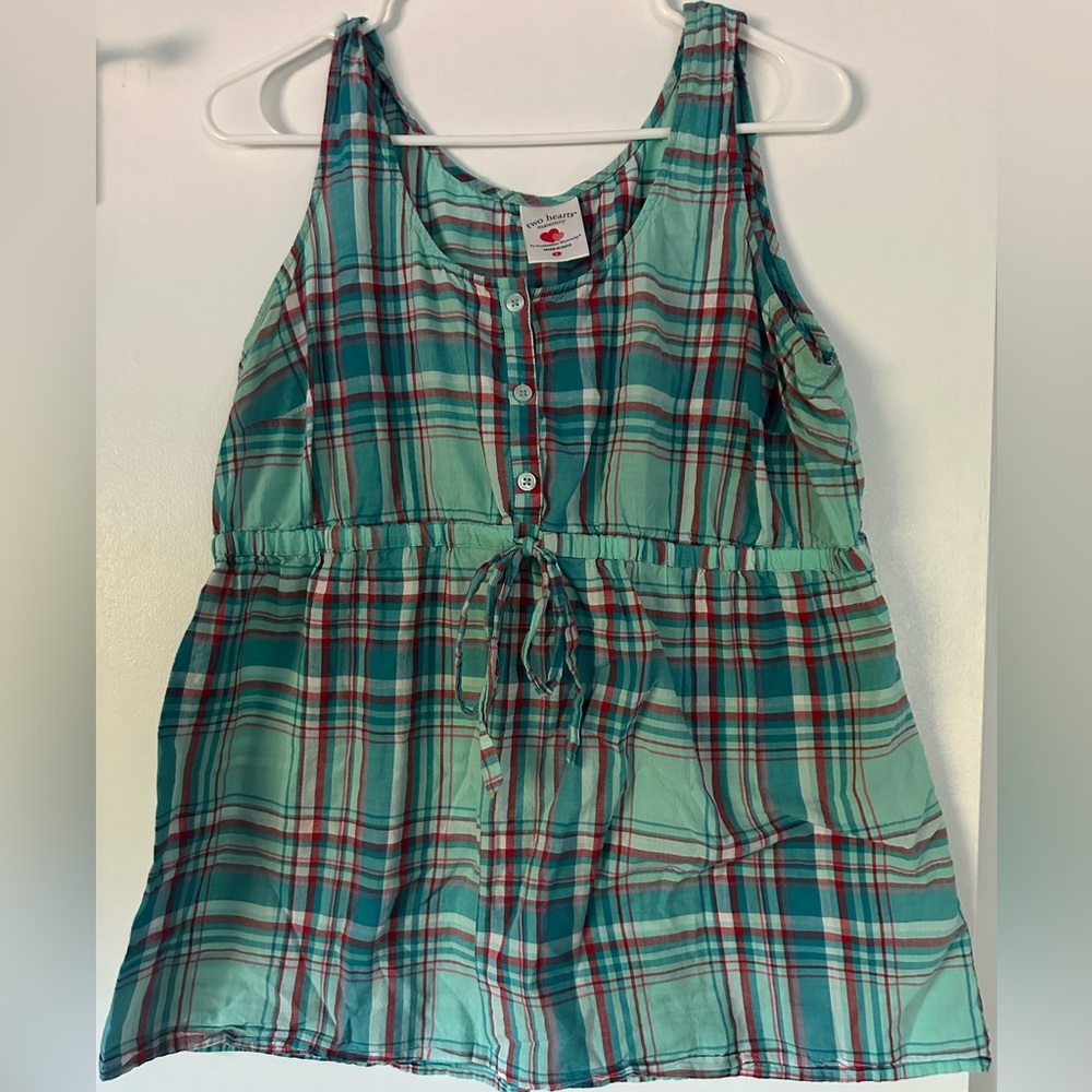 Destination Maternity Mint Plaid Sleeveless Maternity Top